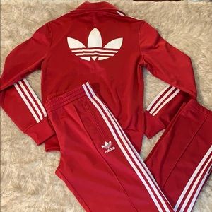 white adidas tracksuit with red stripes